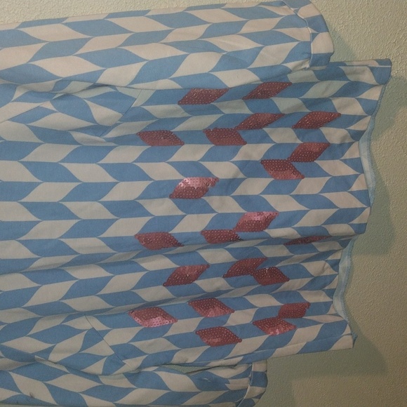 Boden Geometric Blue Beige Pink Sequin Detail Back Zip Cotton Blend 3/4 … - Picture 3 of 7